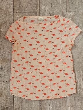 kate spade Blouse Coral Flamingo Print Boatneck Size 4